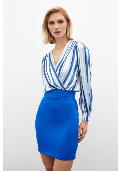 Çizgili Bodysuit Bluz - Indigo modelleri