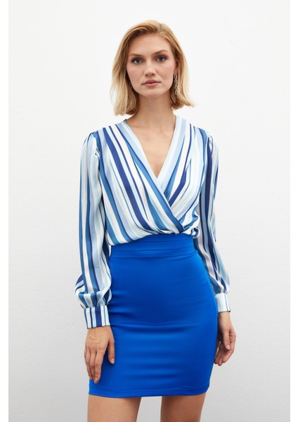 Çizgili Bodysuit Bluz - Indigo fırsatları