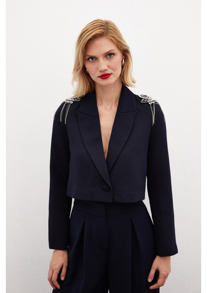 Omuz Aksesuarlı Kısa Ceket - Lacivert fiyatları