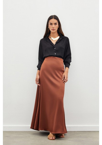 Uzun Saten Etek - Kahve