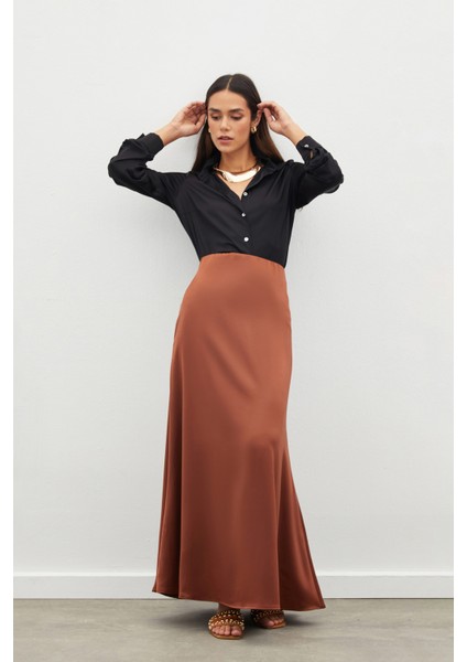 Uzun Saten Etek - Kahve modelleri