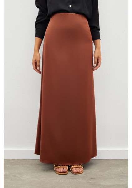 Uzun Saten Etek - Kahve indirimleri