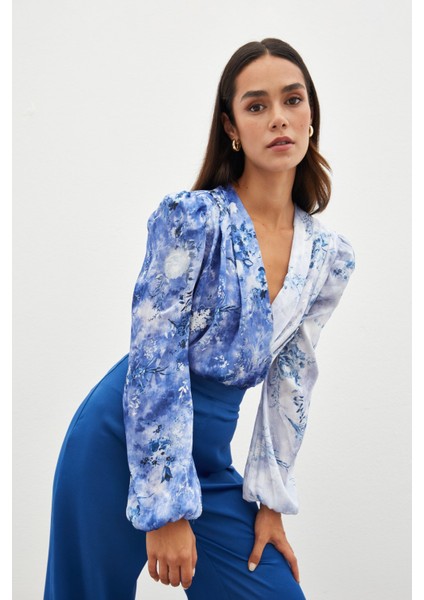 Çiçek Desenli Bodysuit Bluz - Indigo modelleri