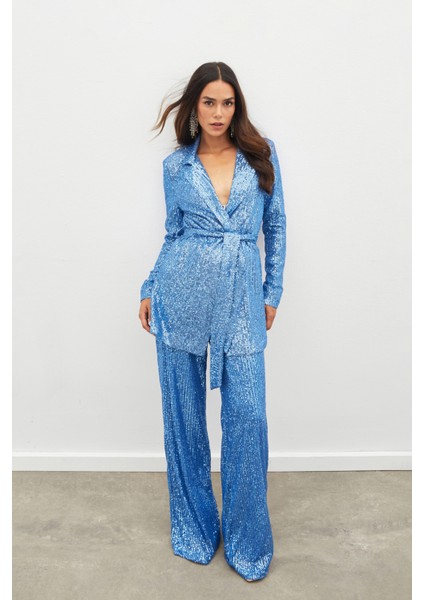 Kemerli Payet Pantolon - Indigo fırsatları