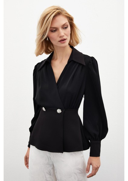 Gömlek Yakalı Bluz - Siyah fiyatları