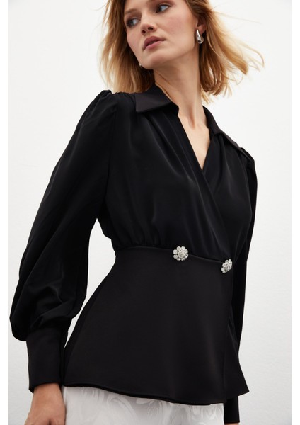 Gömlek Yakalı Bluz - Siyah fırsatları