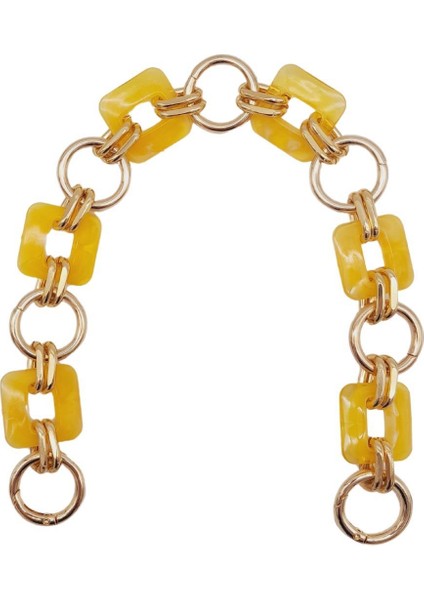 40 cm Kare Akrilik Yaylı Halkalı Çanta Zinciri Sarı Renk Light Gold Metalli