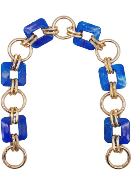 40 cm Kare Akrilik Yaylı Halkalı Çanta Zinciri Mavi Renk Light Gold Metalli