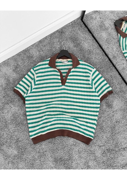 Polo Yaka Oversize Çizgili T-Shirt fiyatları