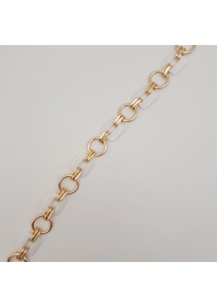 40 cm Kare Akrilik Yaylı Halkalı Çanta Zinciri Beyaz Renk Light Gold Metalli fiyatları