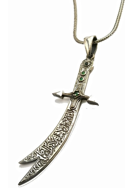 925 Ayar Gümüş Zirkon Taşlı Işlemeli Zülfikar Kılıcı Kolye fiyatları