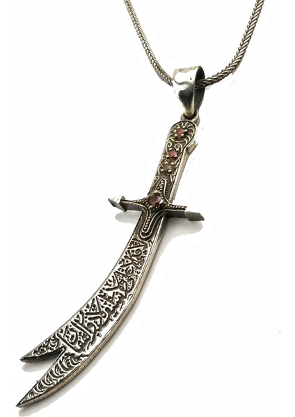 925 Ayar Gümüş Zirkon Taşlı Işlemeli Zülfikar Kılıcı Kolye modelleri