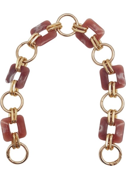 40 cm Kare Akrilik Yaylı Halkalı Çanta Zinciri Gül Kurusu Renk Light Gold Metalli