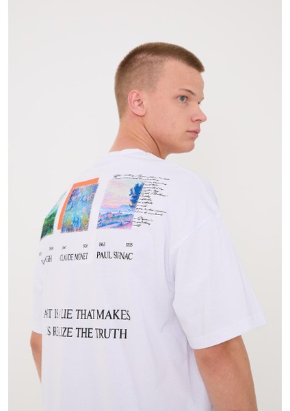 Vangogh&minac&signac Beyaz Nakışlı Oversize Unisex T-Shirt