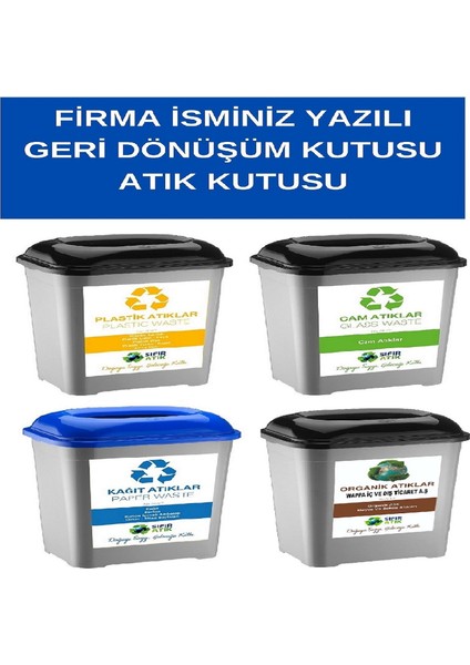 Firmalara Özel Firma Ismi Yazılı Geri Dönüşüm Kutusu Sıfır Atık Kutusu 50 Lt * 4 Adet Büyük Boy