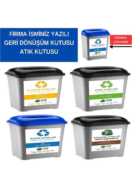 Firmalara Özel Firma Ismi Yazılı Geri Dönüşüm Kutusu Sıfır Atık Kutusu 50 Lt * 4 Adet Büyük Boy