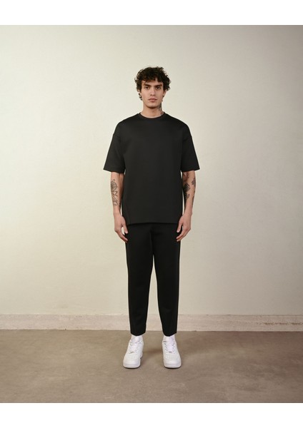 Siyah Oversize Ütüsüz T-Shirt