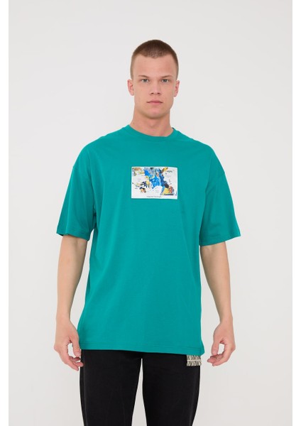 Vincent Van Gogh Haritası Yeşil Oversize T-Shirt modelleri