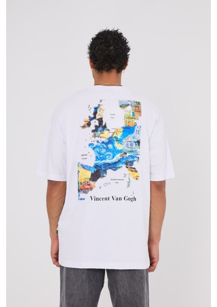 Vincent Van Gogh Haritası Beyaz Oversize T-Shirt