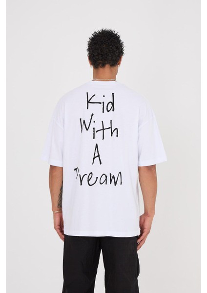 Kid With A Dream Beyaz Baskili Oversize T-Shirt