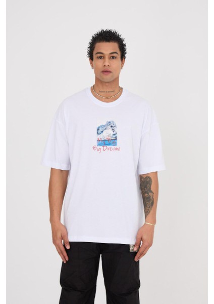 Kid With A Dream Beyaz Baskili Oversize T-Shirt fiyatları