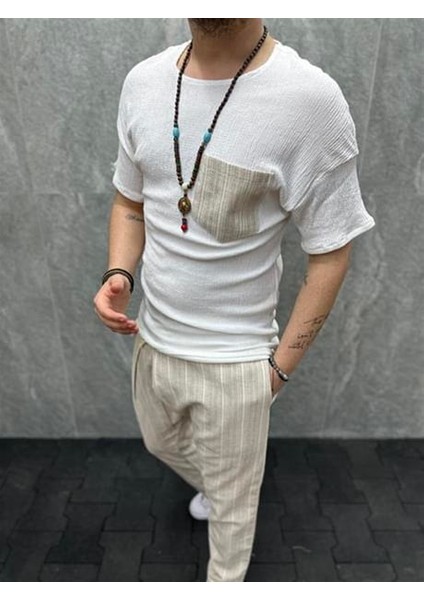 Beyaz Fitilli Dokuma Kumaş Oversize T-Shirt fiyatları