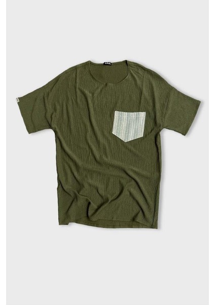Yeşil Fitilli Dokuma Kumaş Oversize T-Shirt