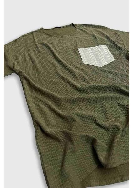 Yeşil Fitilli Dokuma Kumaş Oversize T-Shirt fiyatları