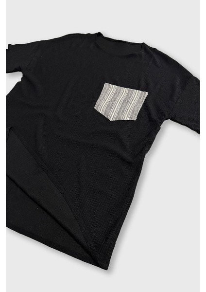 Siyah Fitilli Dokuma Kumaş Oversize T-Shirt fiyatları