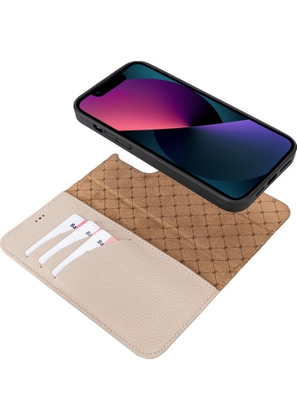 Apple iPhone 13 Pro Uyumlu Deri Cüzdanlı Kılıf Erc3 Bej indirimleri