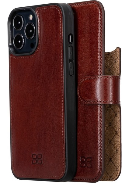 Apple iPhone 13 Pro Uyumlu Deri Cüzdanlı Kılıf F2 Kahve