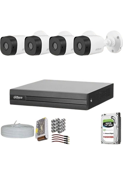 Dahua 4 Kamera Fullhd Güvenlik Kamerası Set 500GB HDD