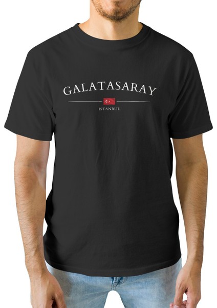 Unisex Galatasaray Baskılı Siyah Basic T-Shirt