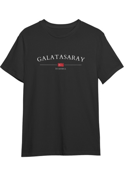 Unisex Galatasaray Baskılı Siyah Basic T-Shirt