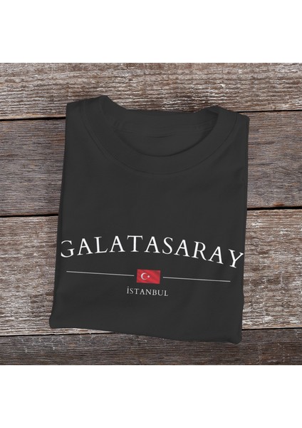 Unisex Galatasaray Baskılı Siyah Basic T-Shirt