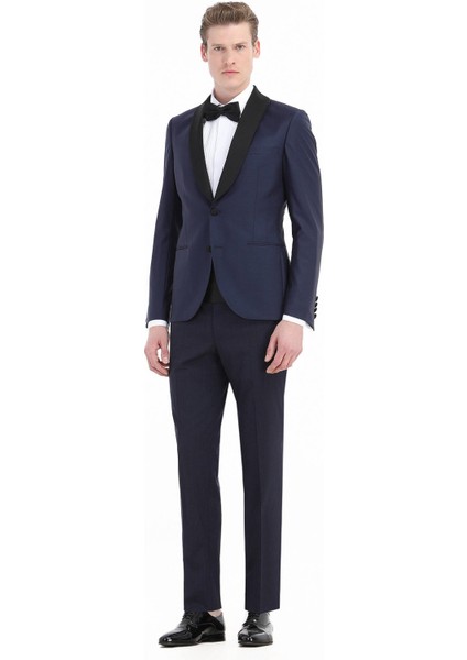 Saks Düz Fashion Slim Fit Kelebek Yaka Dokuma Smokin Takım Elbise modelleri