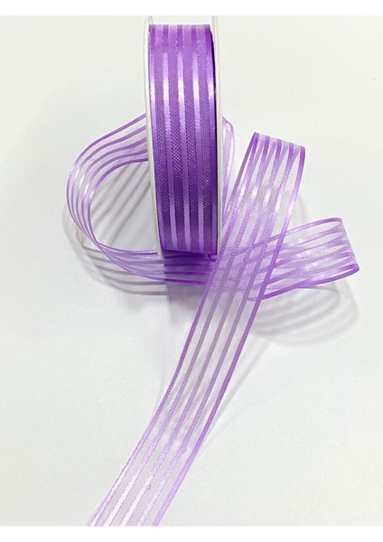 Dekoratif Kurdele Çizgili Şifon Kurdele 25 mm 20 mt
