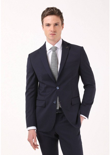 Lacivert Düz Modern Fit %100 Yün Takım Elbise