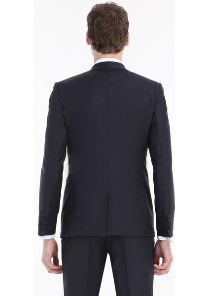 Lacivert Düz Fashion Slim Fit Kruvaze Yaka Dokuma Smokin Takım Elbise indirimleri