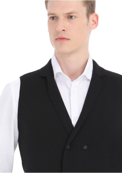 Siyah Regular Fit Kelebek Yaka Casual Örme Triko Yelek modelleri