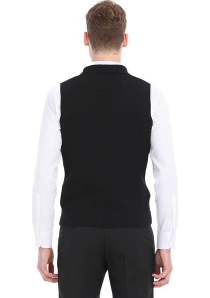 Siyah Regular Fit Kelebek Yaka Casual Örme Triko Yelek fırsatları