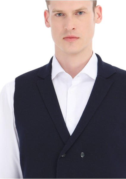 Lacivert Regular Fit Kelebek Yaka Casual Örme Triko Yelek modelleri