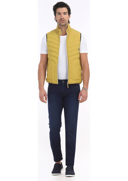 Sarı Regular Fit Dik Yaka Casual Dokuma Spor Yelek