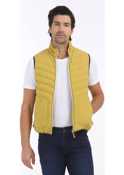 Sarı Regular Fit Dik Yaka Casual Dokuma Spor Yelek fiyatları
