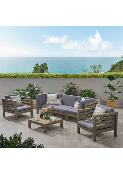Antero 3+1+1 Bahçe Balkon Teras Ahşap Oturma Grubu (Füme)