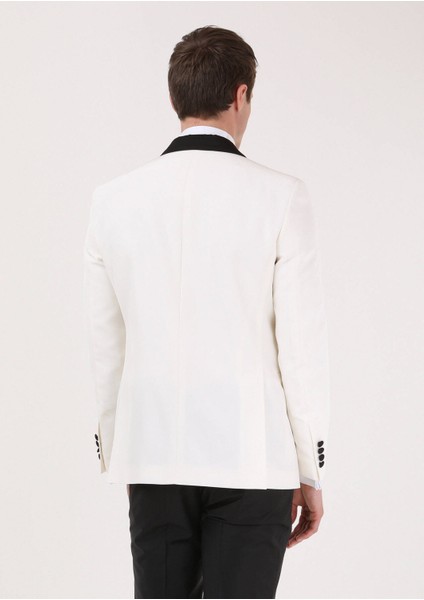 Ekru Düz Modern Fit Şal Yaka Dokuma Smokin Takım Elbise fırsatları