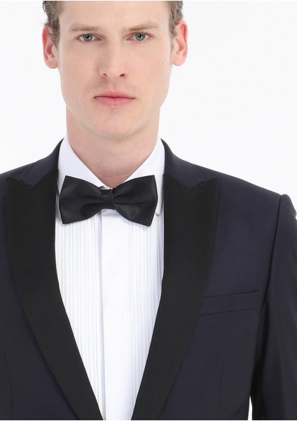 Lacivert Düz Fashion Slim Fit Kruvaze Yaka Dokuma Smokin Takım Elbise fırsatları