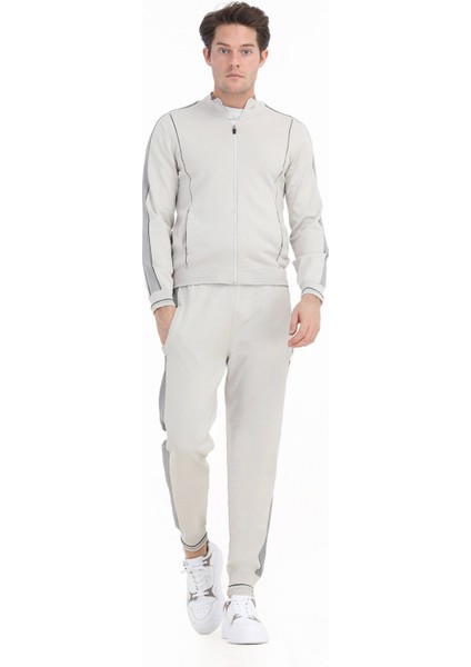 Bej Yarım Balıkçı Yaka Jakarlı Hırka