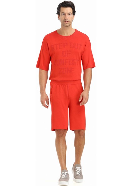 Turuncu Düz Örme Regular Fit Spor Bermuda