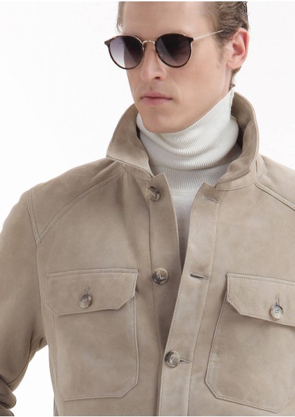Bej Regular Fit Gömlek Yaka Casual Kürk Deri Mont fırsatları